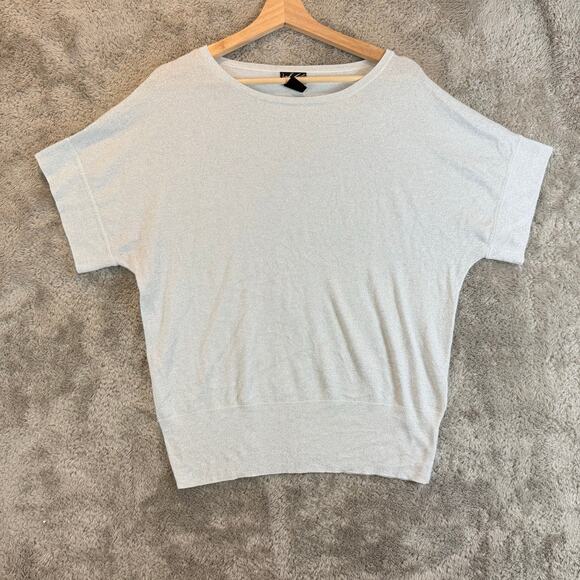 Lord & Taylor Short Dolman Sleeve Blouse Top Silver Metallic Sparkle XL Holiday - Picture 1 of 7
